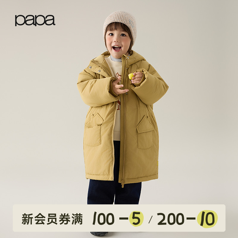 papa儿童棉服外套加厚风衣保暖