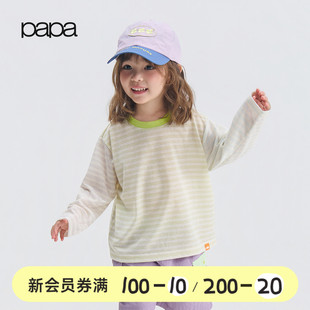【新品】papa爬爬夏季男女童t恤长袖上衣撞色细条纹柔软透气