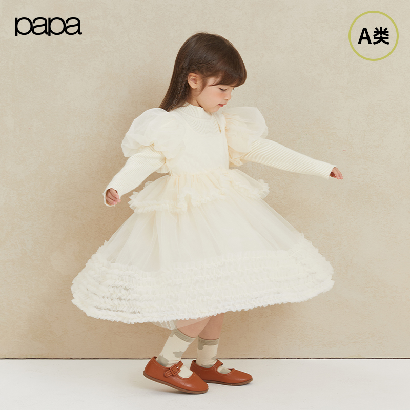 papa秋季连衣裙假两件公主裙长袖
