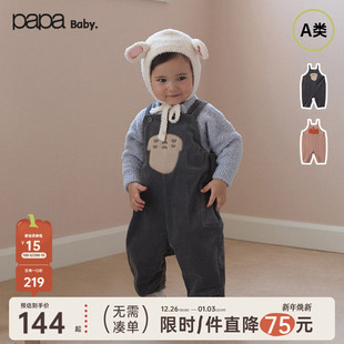 宝宝裤 papa爬爬秋冬季 子男女宝灯芯绒贴袋复古可爱背带裤 新品