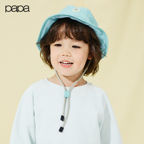 papa爬爬春季儿童帽子系带渔夫帽