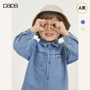 男女童立领长袖 papa爬爬秋儿童牛仔衬衫 polo领衬衣薄外套