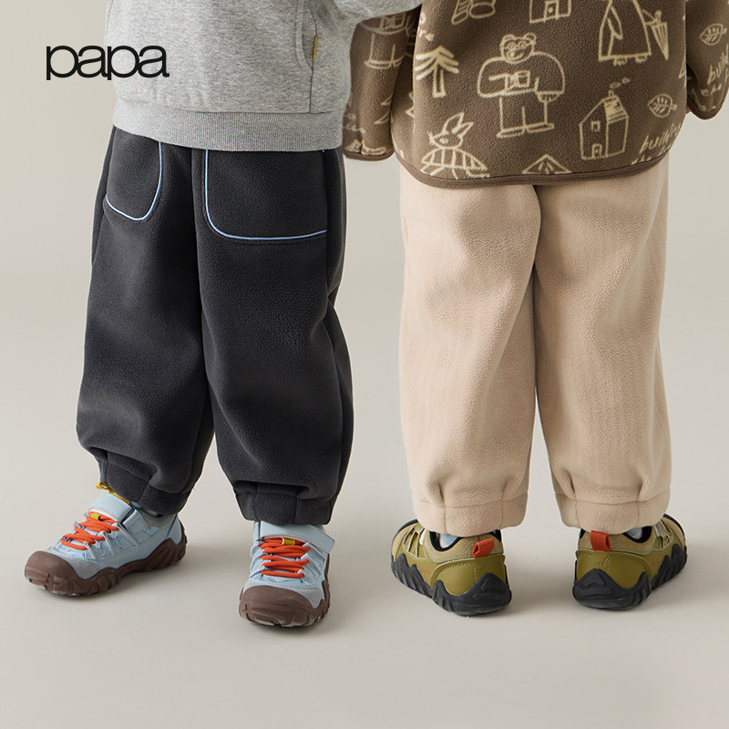 【500G奥利绒】papa爬爬冬季儿童裤子男女童加绒加厚防风束脚长裤