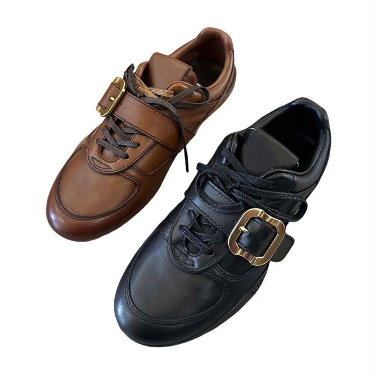 胎牛皮复古皮带扣系带平底德训鞋