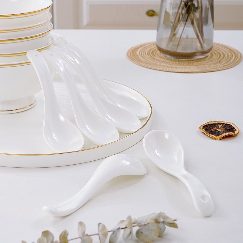 骨瓷纯白曲把小汤勺家用饭勺