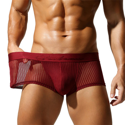 男士平角内裤SEOBEAN低腰网纱内裤纯色透气底裤舒适个性基础内裤