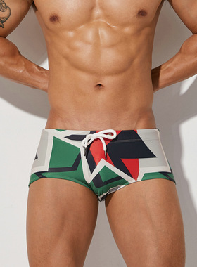 男士泳裤SEOBEAN希宾平角泳裤时尚数码印几何游泳裤温泉泳裤