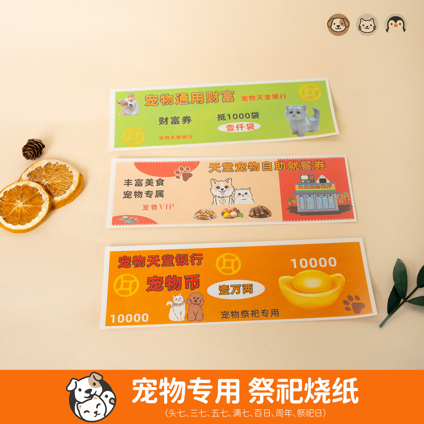 宠物殡葬祭祀去世纪念用品纸祭纸钱币小猫咪狗狗头七尾七葬品烧纸