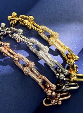 欧美竹节链谢霆锋同款古巴嘻哈男女通用潮马蹄扣手链钛钢不褪色