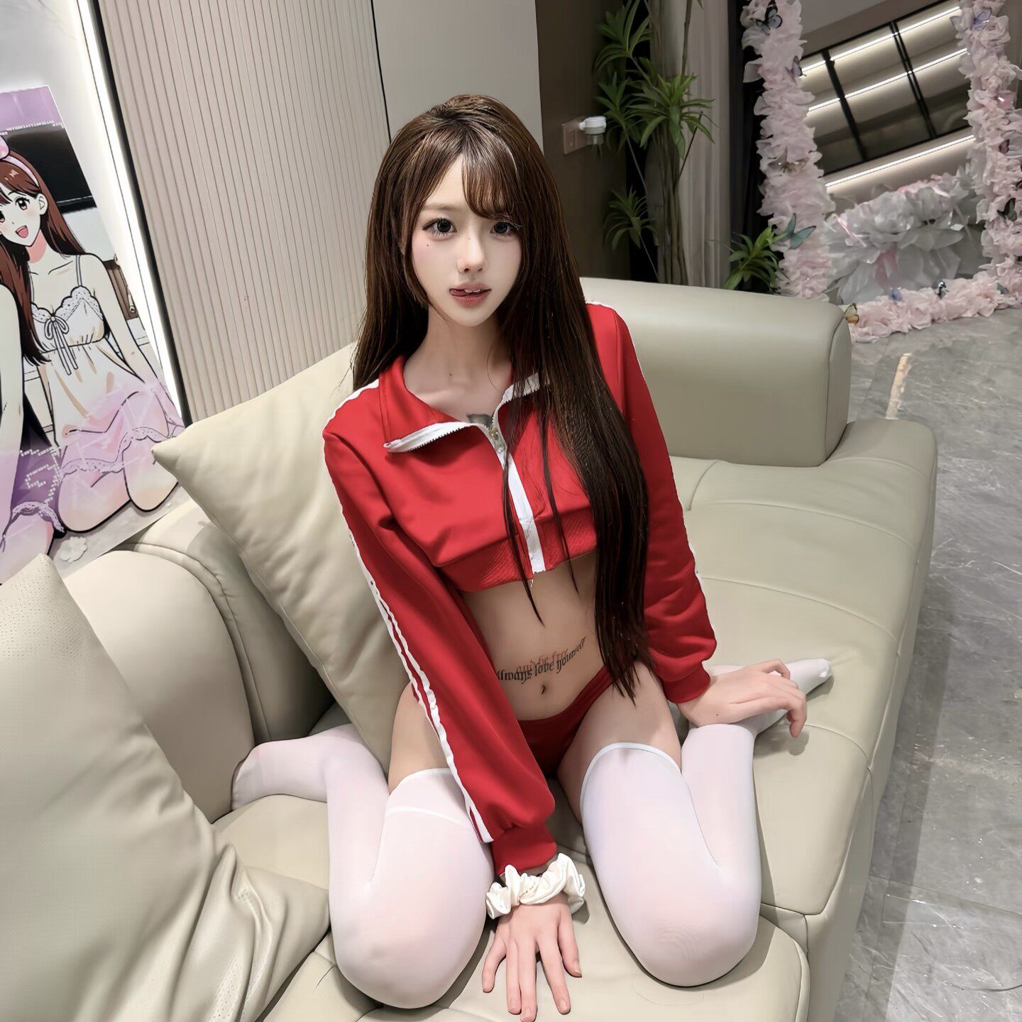 日系运动体操服短款露脐长袖卫衣