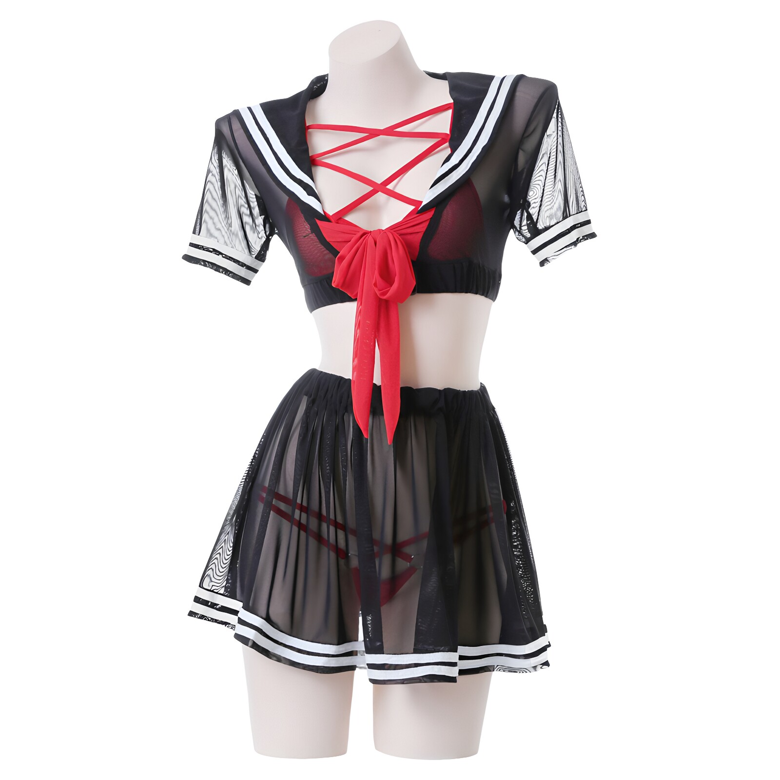 日系学院风JK制服网纱透视睡衣女