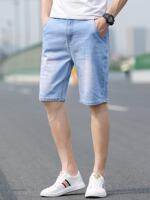 Summer thin men's denim shorts, straight-leg anti-theft zipper pocket, loose, casual, comfortable and elastic 5-inch mid-length pants thumbnail 5