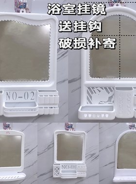 白色挂镜浴室镜出租屋镜子带置物收纳架镜化妆镜玻璃镜送粘钩家用