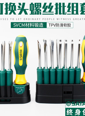 SATA世达工具10/16件可换头螺丝批组套一字十字螺丝刀09345 09346