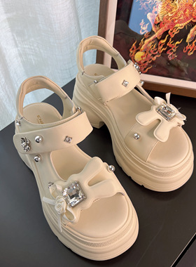 夏季真皮松糕底矮子乐凉鞋8公分S29C032256-6.18