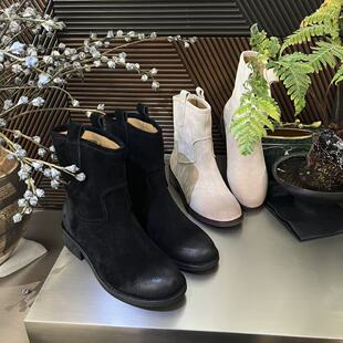 秋冬新款手工鞋短靴面皮反做粗跟女靴S29A077660