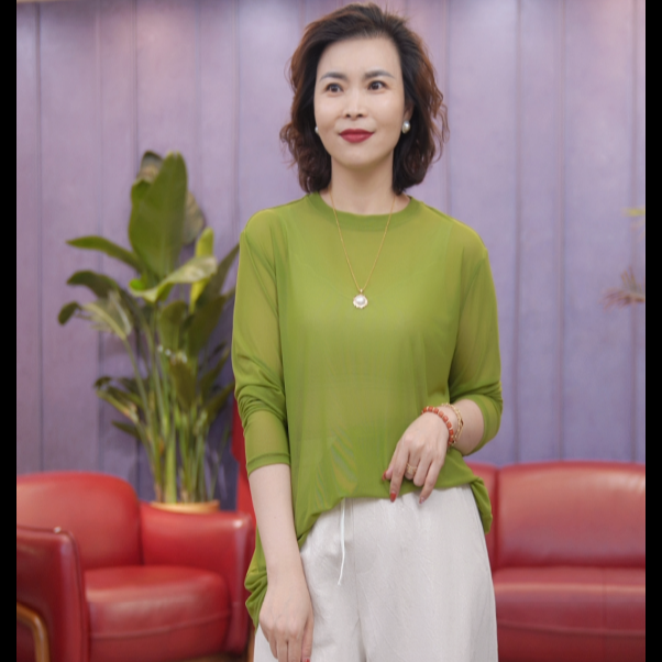 扎染彩色网纱套头上衣