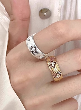 布契拉提风轻奢戒指女小众设计感十字花开口可调节指环新品手饰潮