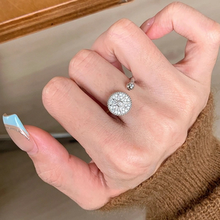 新款韩版星芒罗盘银色戒指女高端小众设计感百搭开口可调节食指环