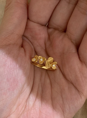 新中式镶钻桂花朵拉丝戒指女2026新款爆款小众设计金色食指戒环