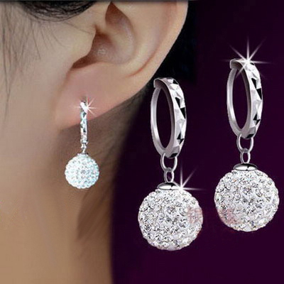 钻球耳扣 韩国时尚水晶球耳坠配饰品水钻耳环耳挂日韩时尚耳饰品