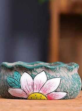 陶瓷花盆手绘拼盘椭圆直销拼盘大口径德化多肉花盆韩式