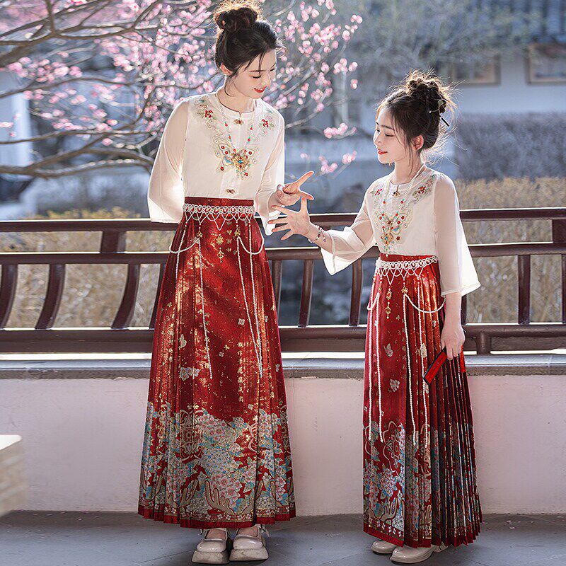 女童马面裙亲子装母女2026春夏新款儿童中式国风汉服套装古风唐装
