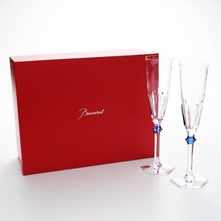 日本代购Baccarat水晶切割修长华丽圣餐杯造型蓝色花饰红酒香槟杯