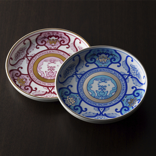 日本手工手绘有田烧古伊万里花草纹陶瓷蝙蝠福纹酒杯托茶托小食盆