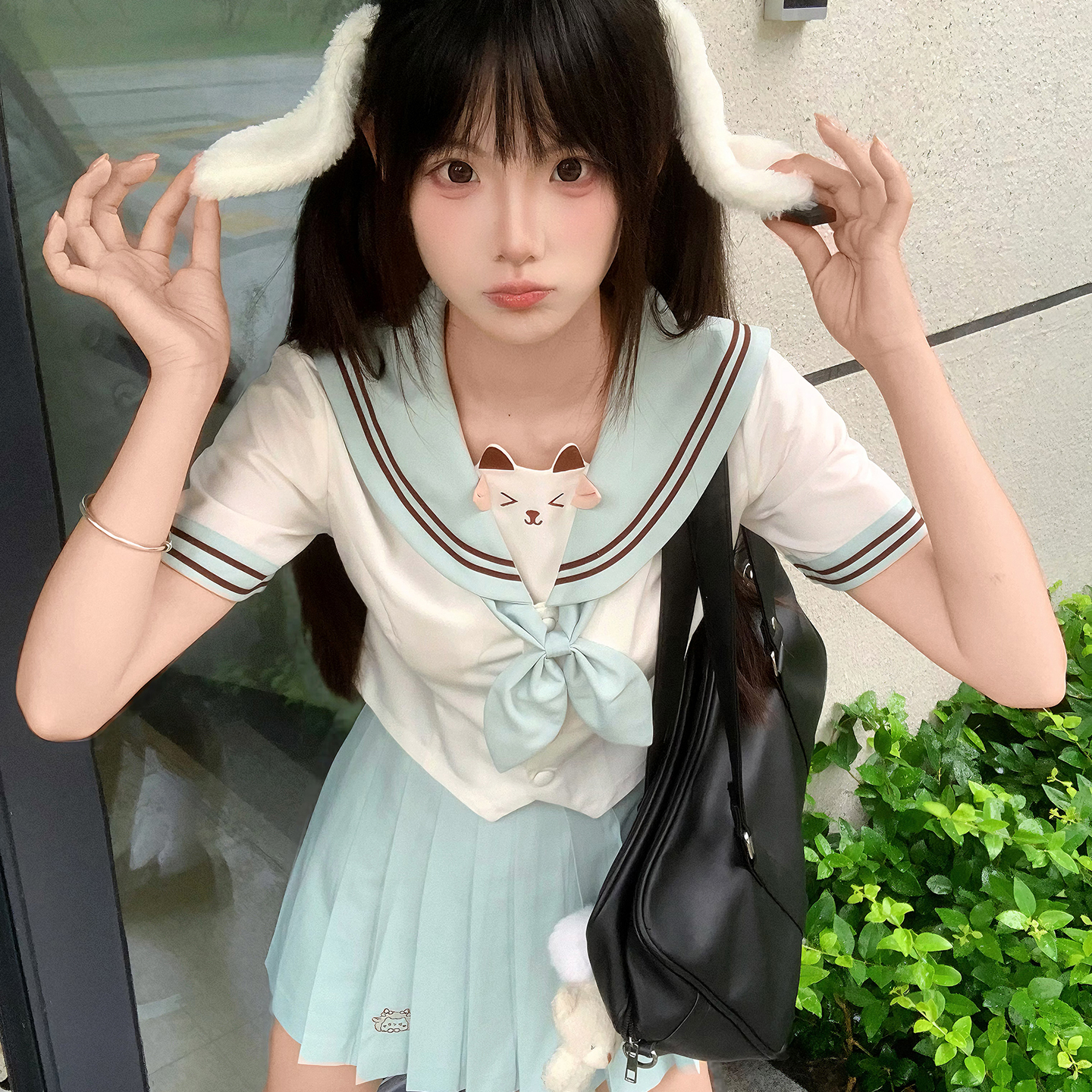 千星辰原创水手服长袖刺秀百褶裙