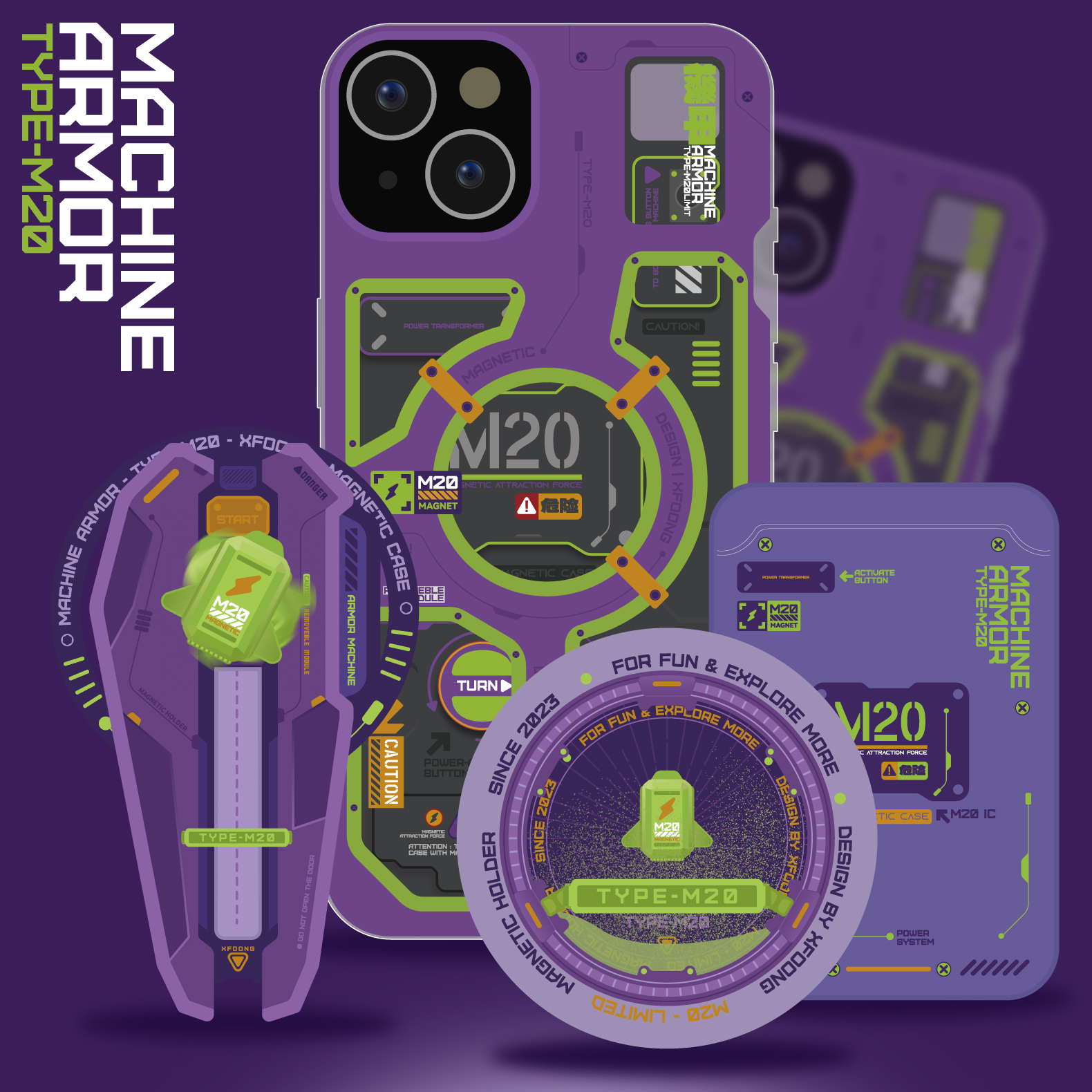 XFOONG原创|设计师品牌 召唤机甲M20-EVA 双面IMD苹果16ProMax 15Pro 磁吸手机软壳保护套双层图案