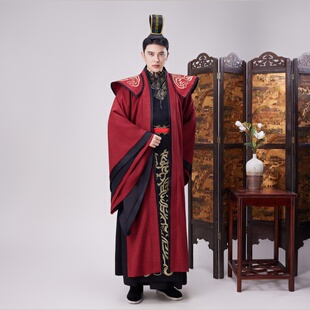 中国风汉服男装红色龙袍秦朝汉朝皇帝官服舞台演出服古装剧龙袍服