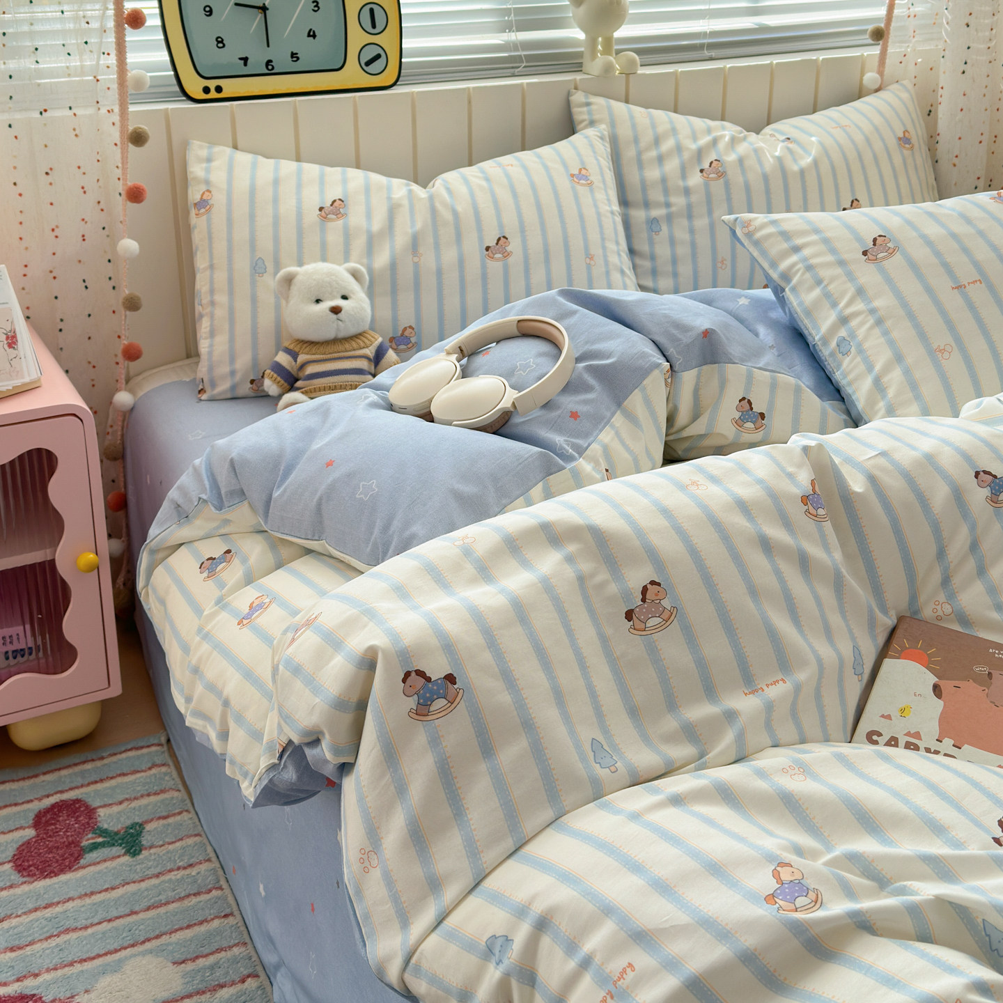 全棉可爱卡通小马被套四件套宿舍学生寝室纯棉单人三件套床上用品