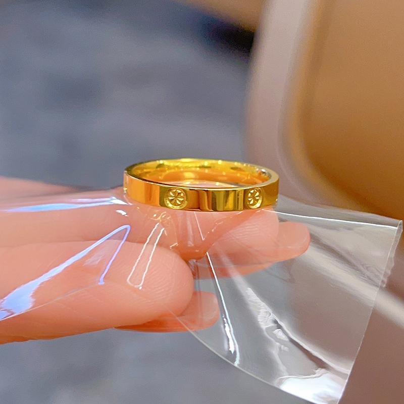 金色素圈指环光面带钻纹情侣对戒