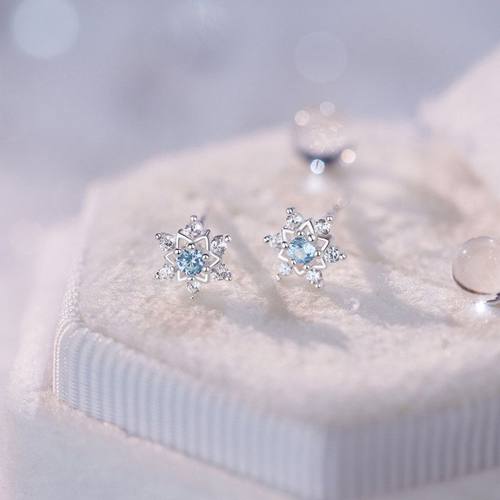 原创足银S999雪花耳钉圣诞款时尚精致甜美韩风个性简约耳饰