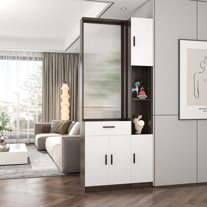 高档长虹玻璃屏风实木置物架客厅正对入户门的隔断带柜子玄关柜