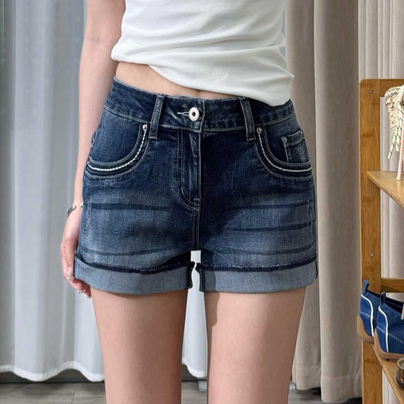 美式复古低腰牛仔热裤女显瘦百搭