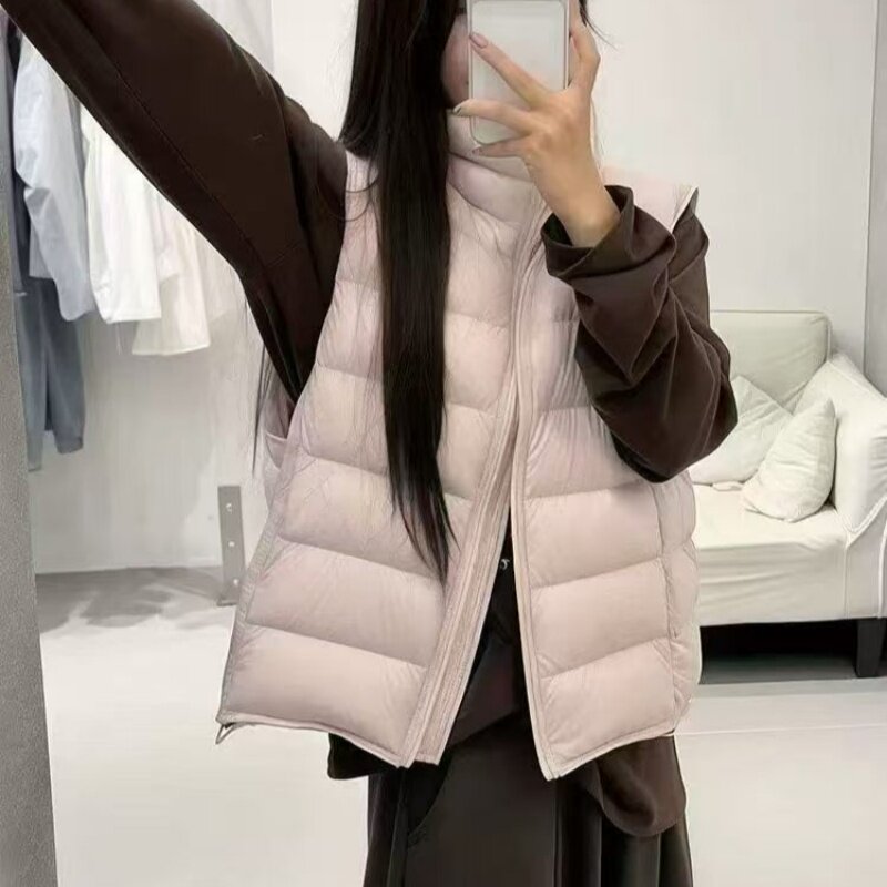 秋冬女白鸭绒加厚防风保暖马甲