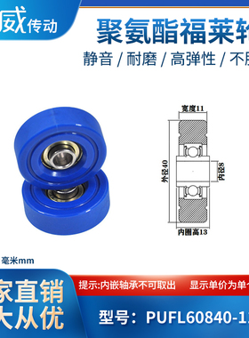 PUFL60840-11W13聚氨酯福莱轮流利条滑轮非标608包胶轴承