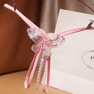 蝴蝶亮片珍珠内裤女纯欲开叉性感刺绣镂空轻薄带珠子的丁字裤超小