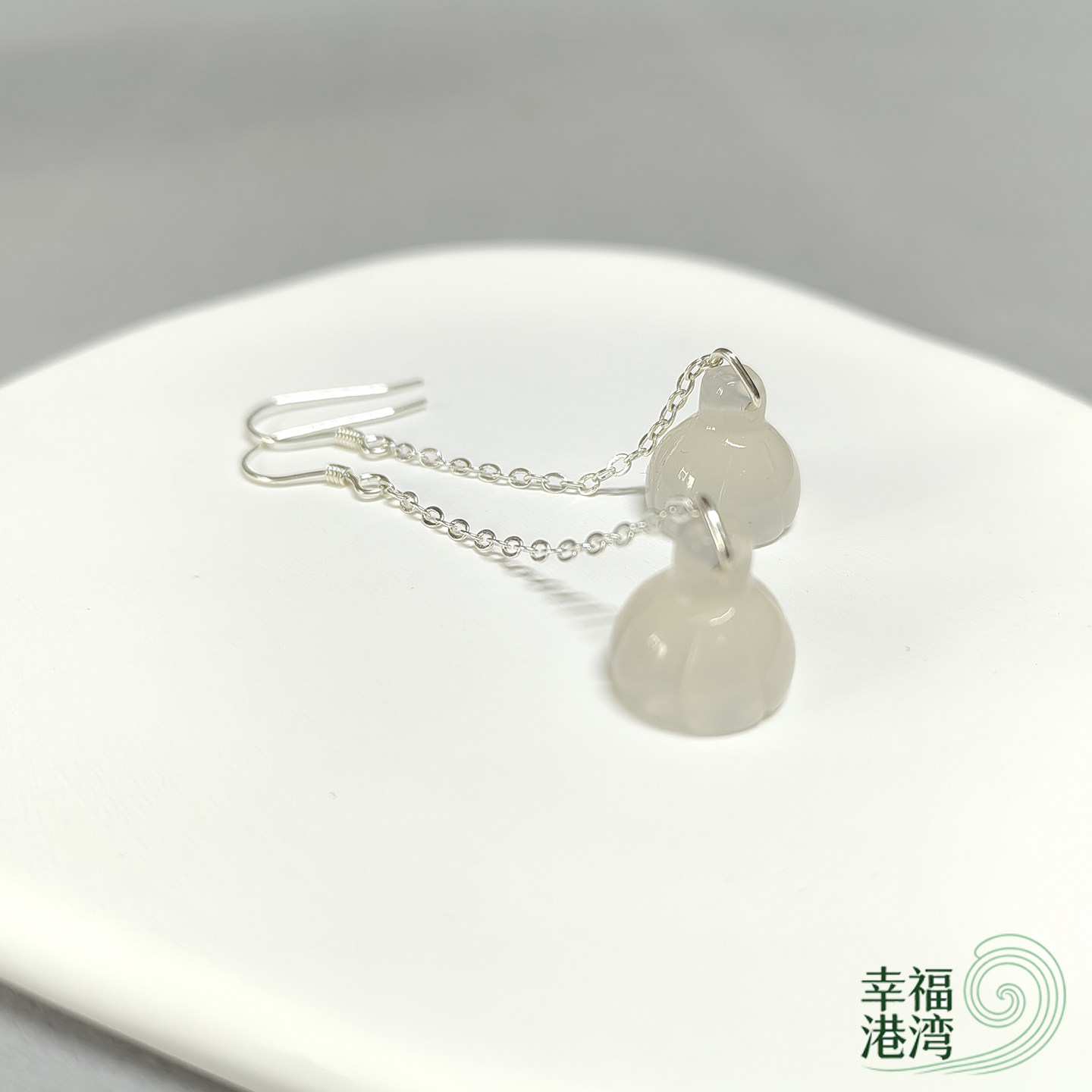 古风白玛瑙莲蓬旗袍汉服耳环气质