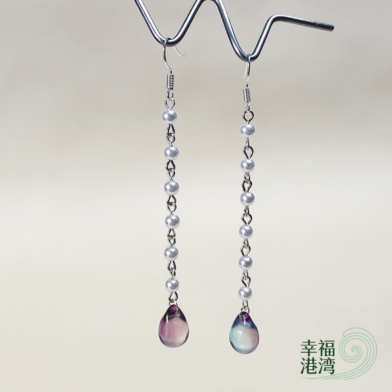 新中式仿珍珠水滴琉璃长款女耳环
