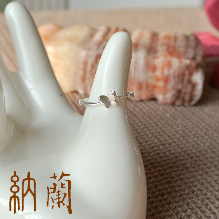 925银纯银礼物精致蝴蝶戒指尾戒