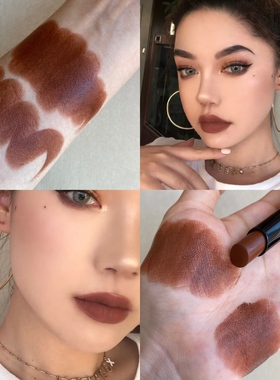 高级感 欧美妆吃土色红棕色巧克力色哑光口红裸色妆复古黑色唇釉