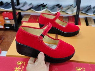 松糕厚底老北京布鞋女鞋新款春夏季上班鞋大红色职业防滑工作鞋子