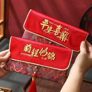 新款拜年红包袋万元大容量布艺刺绣红包封春节刺绣压岁钱包利是封
