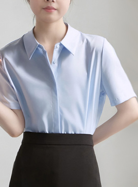 XINER 短袖衬衫女夏季新款高级感别致暗门襟面试通勤职业正肩衬衣