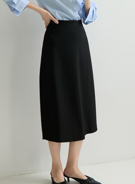 XINER 高腰黑色半身裙女春夏秋气质通勤职业别致a型西装裙小个子