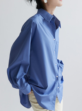 XINER 克莱因蓝色oversize高端长袖衬衫女内搭叠穿休闲衬衣春季