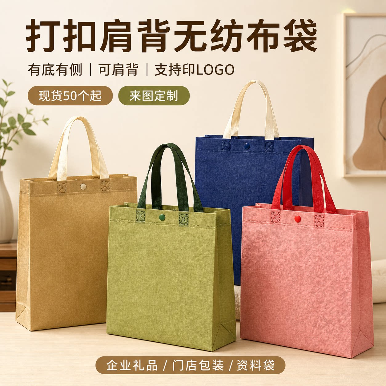 打扣无纺布手提袋定制企业广告宣传不织布兜子品牌包装袋订做logo